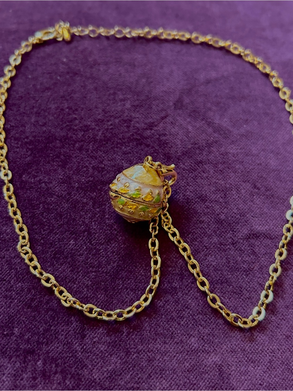 Unique enamel egg locket necklace